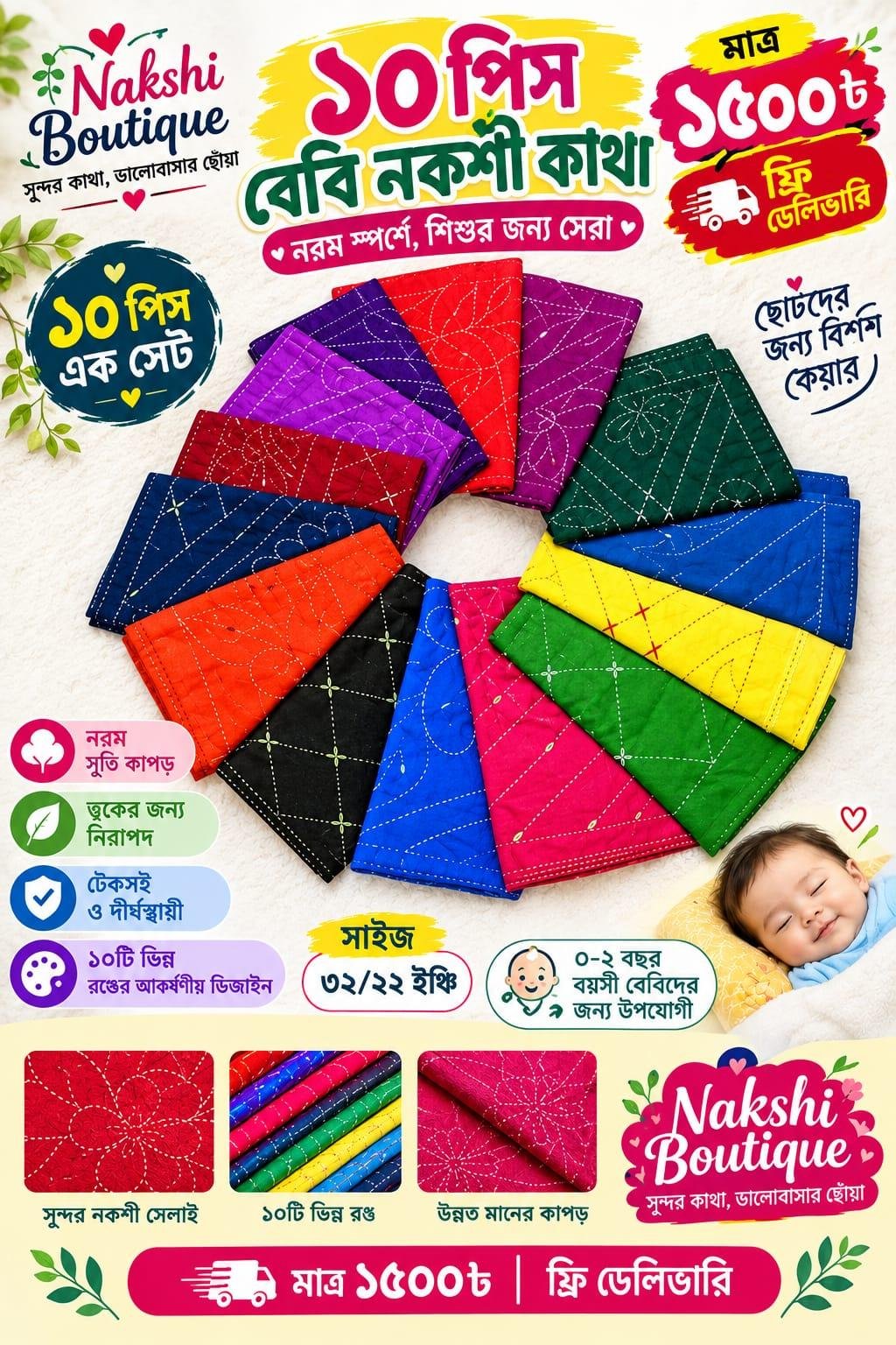 নকশী কাঁথা প্রিমিয়াম কম্বো সেট (NAKSHI KATHA 1500 COMBO)